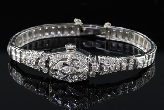 A ladys platinum and iridium, diamond set Hamilton manual wind cocktail watch,